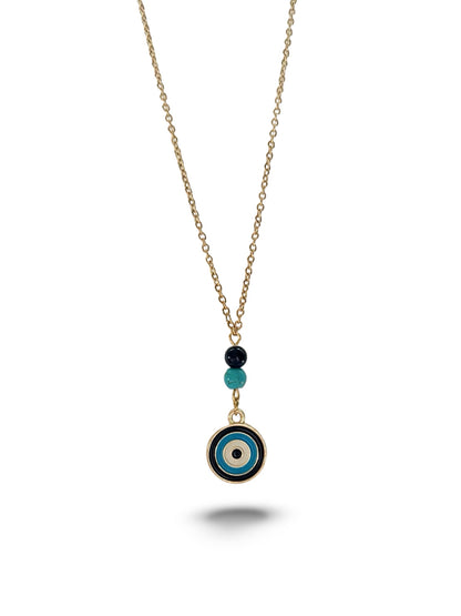 Circular Blue Evil-Eye Necklace, Vermeil Gold.