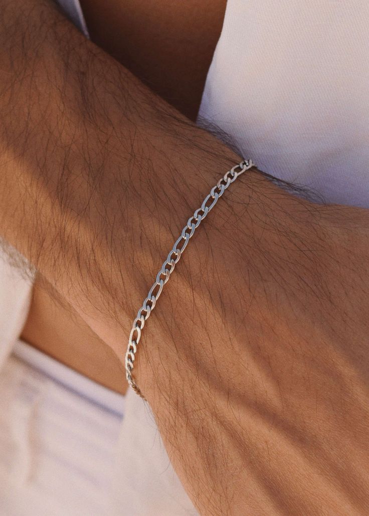 Figaro Chain Bracelet, Silver.