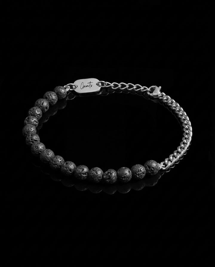 Curb, Lava Stone Bracelet, Silver Plated