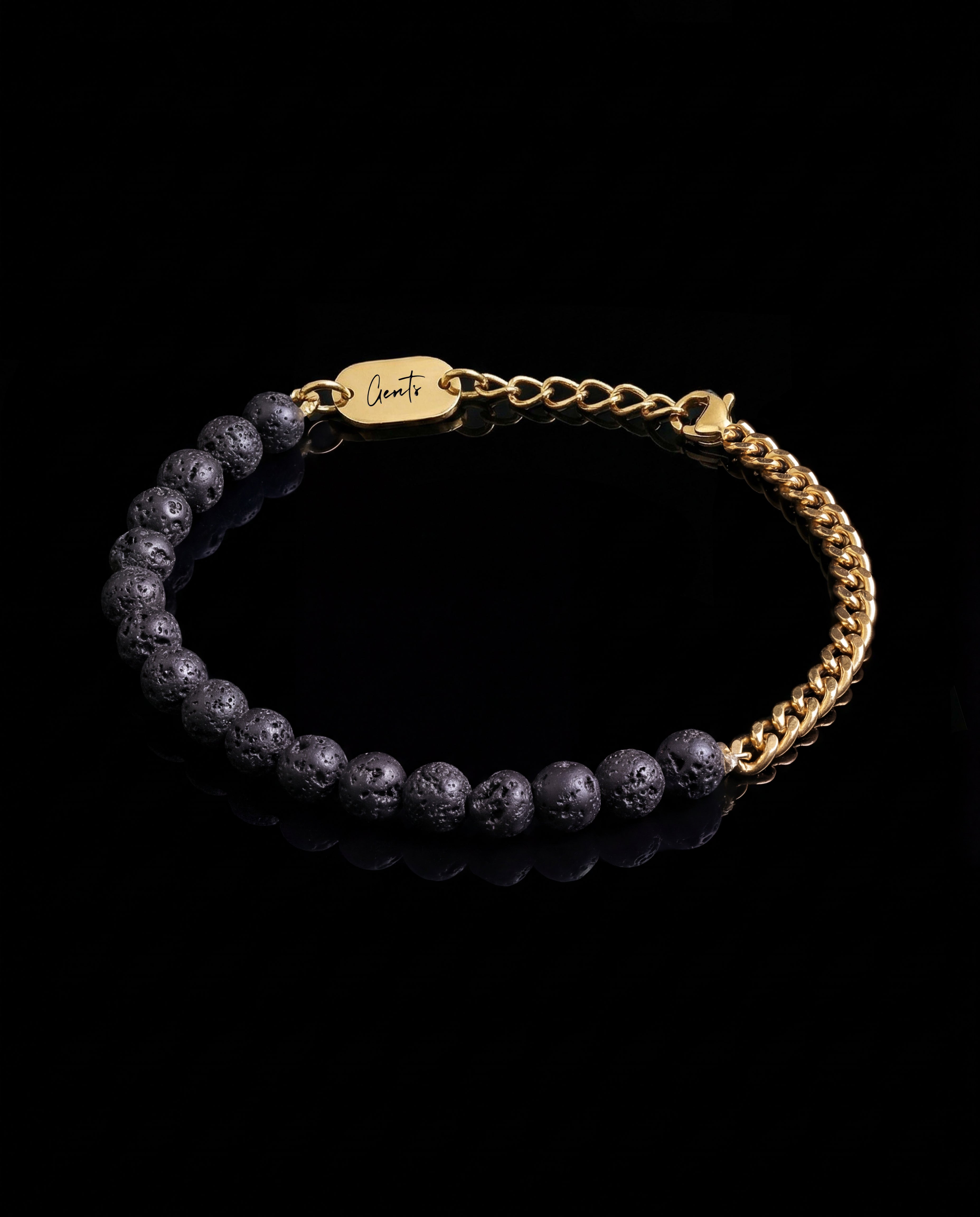 Curb Chain, Lava Stone Bracelet, Vermill Gold.