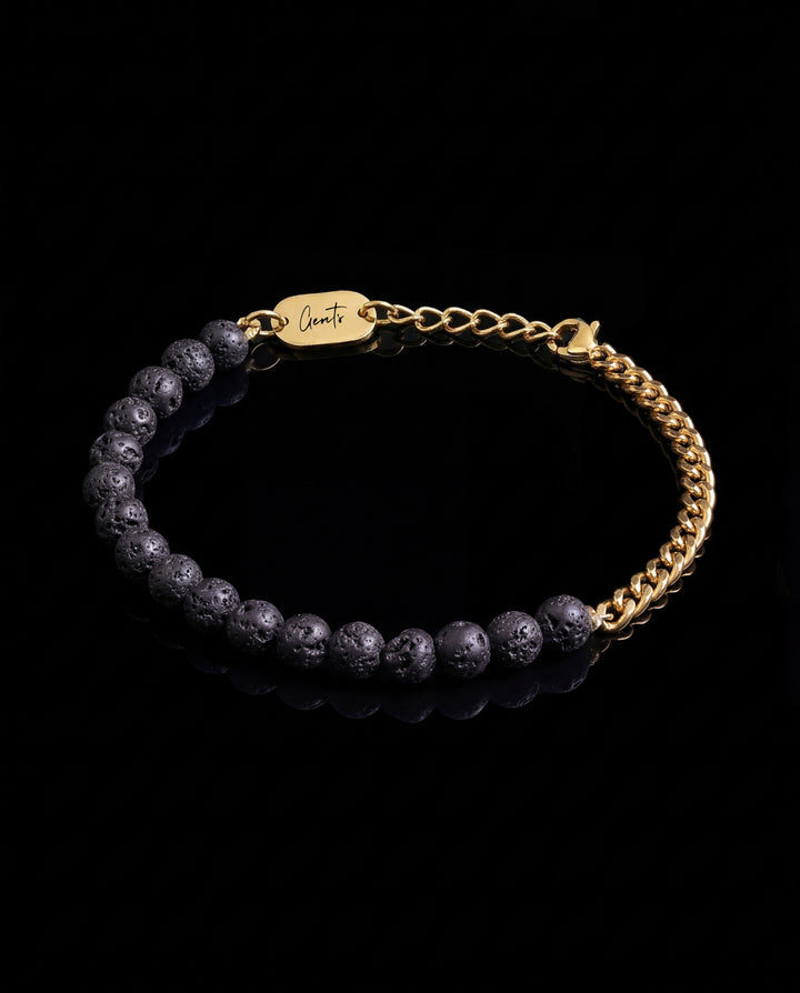 Curb Chain, Lava Stone Bracelet, Vermill Gold.
