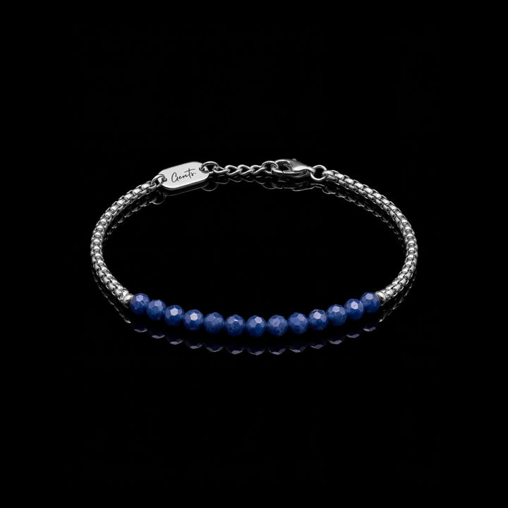 GENTS. Blue Black Crystal Box Bracelet Silver 316L Stainless Steel Free Size 17-22cm