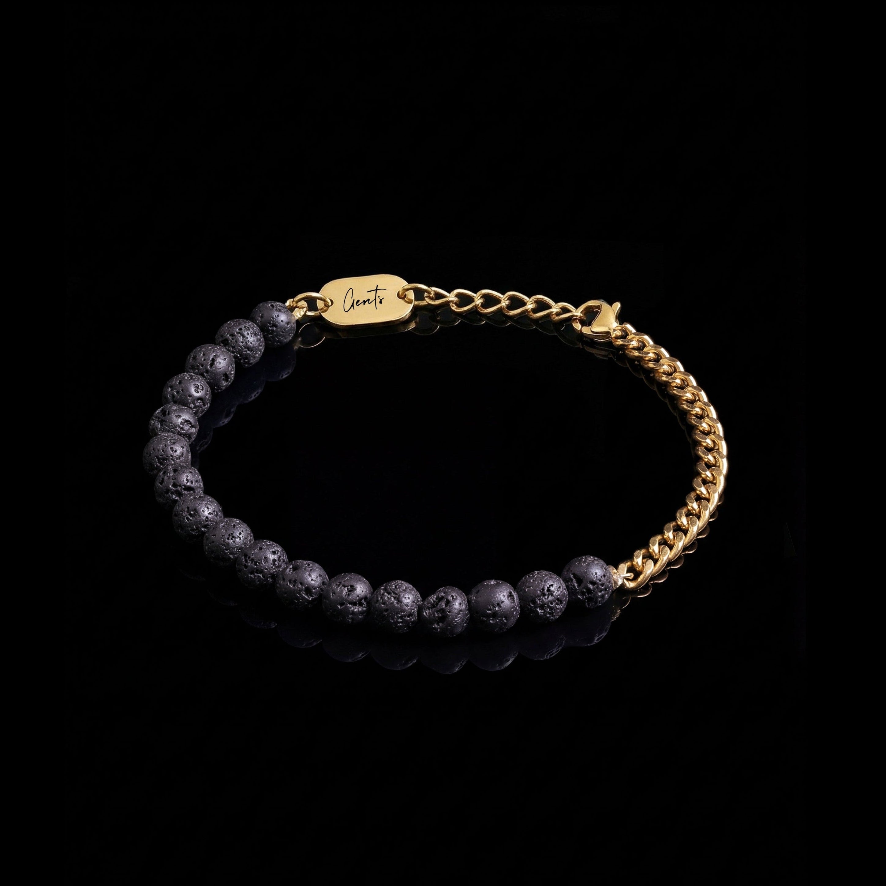 Curb Chain, Lava Stone Bracelet, Gold Vermeil.