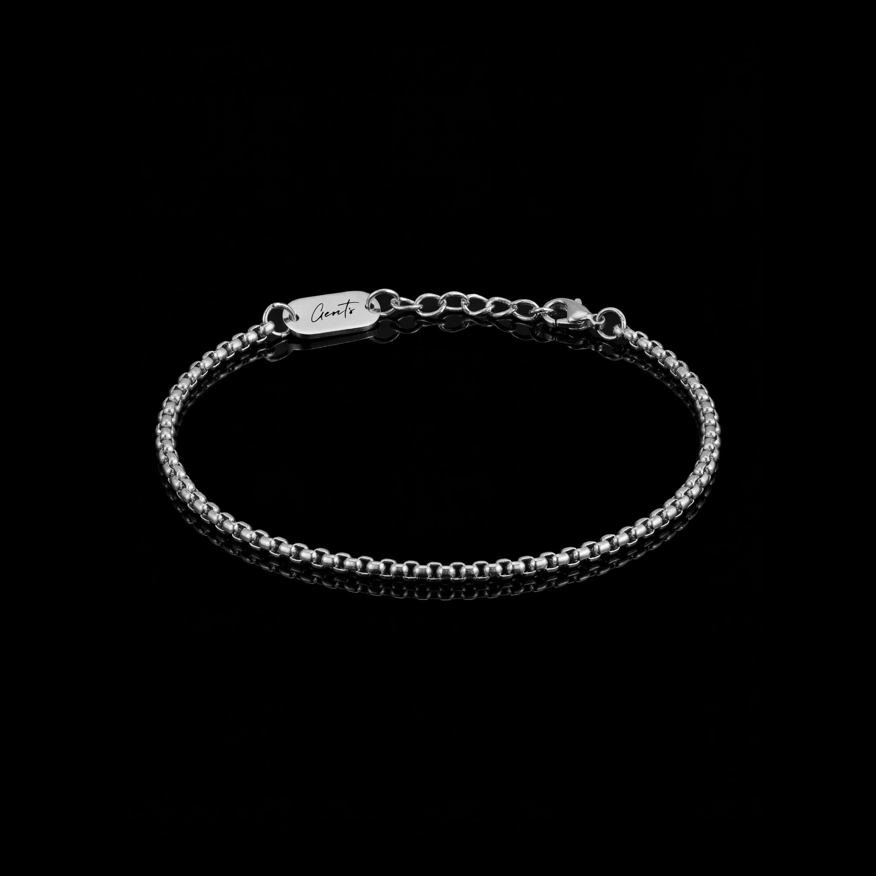 GENTS. Box Chain Bracelet Silver 316L Stainless Steel Free Size 17-22cm