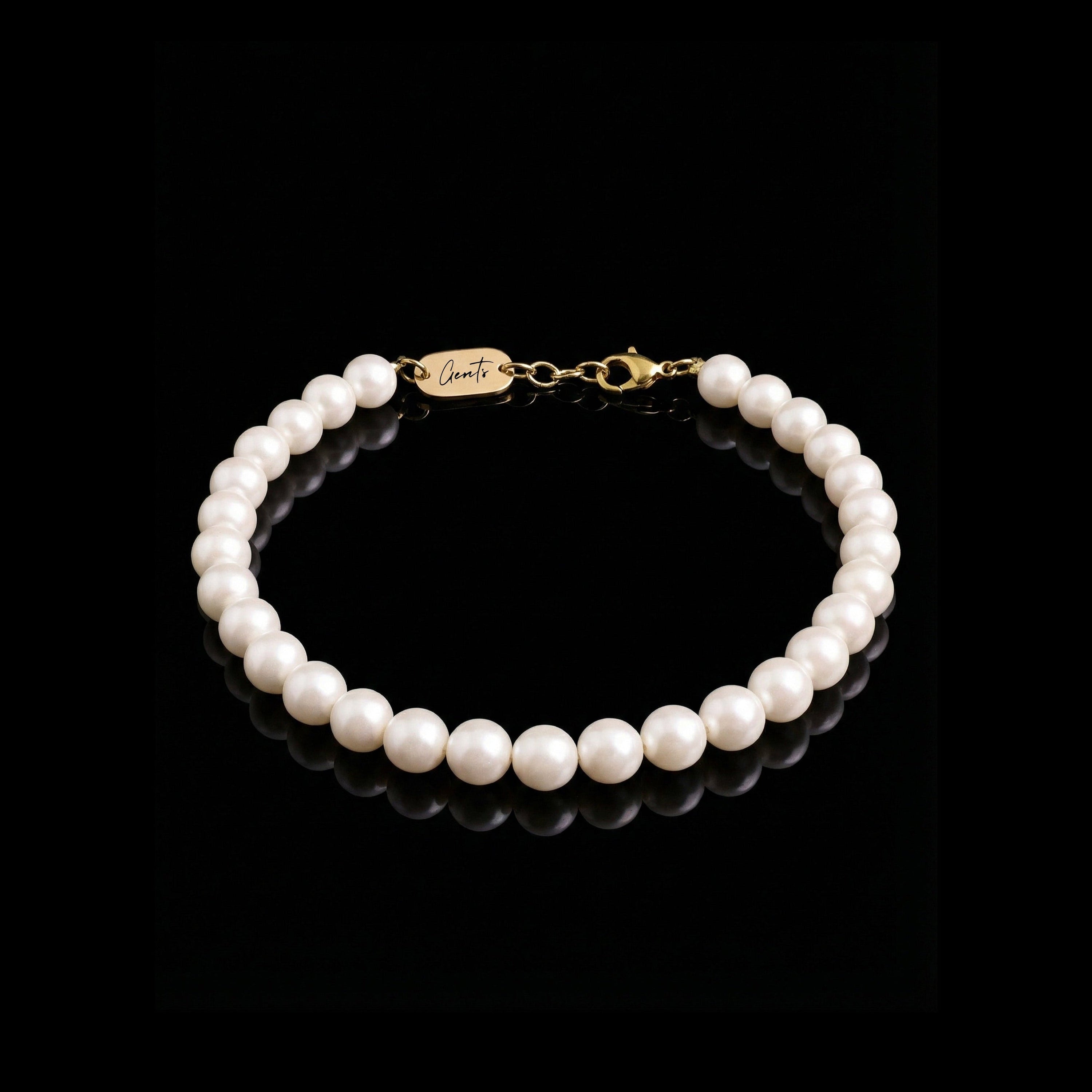 GENTS. Pearl Stone Bracelet Gold Vermeil 18K Fresh Pearl 316L Stainless Steel Free Size 17-22cm