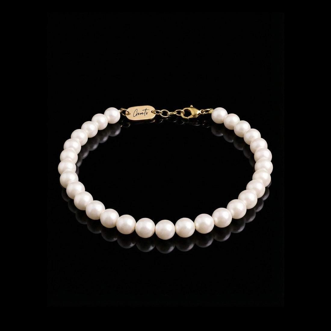 GENTS. Pearl Stone Bracelet Gold Vermeil 18K Fresh Pearl 316L Stainless Steel Free Size 17-22cm