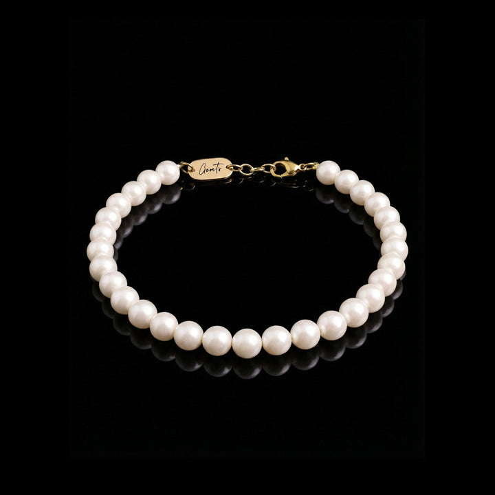 GENTS. Pearl Stone Bracelet Gold Vermeil 18K Fresh Pearl 316L Stainless Steel Free Size 17-22cm