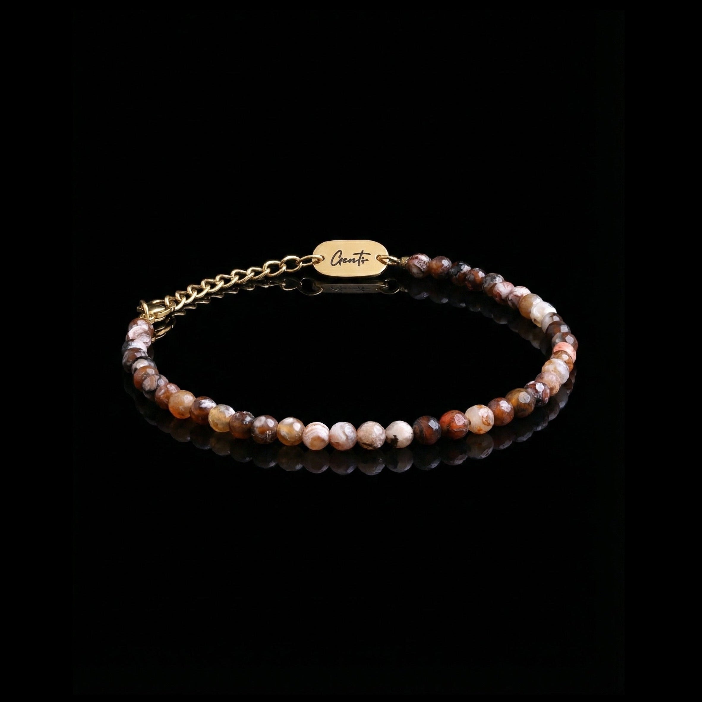 GENTS. Terra Jasper Stone Bracelet Natural Jasper Brown Earth Tones 316L Stainless Steel Free Size 17-22cm Cairo Egypt