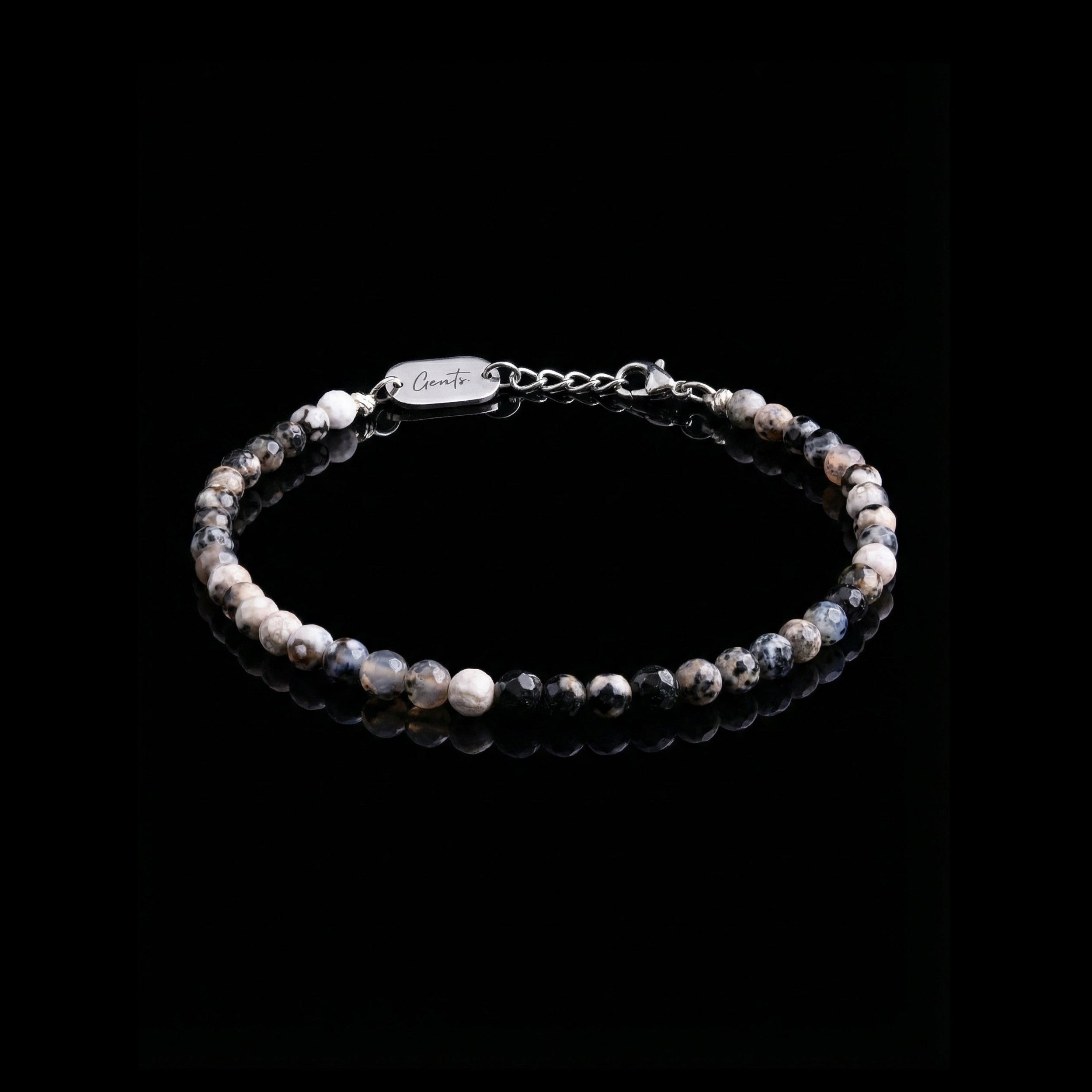GENTS. Zebra Jasper Stone Bracelet Natural Black White Jasper 316L Stainless Steel Free Size 17-22cm