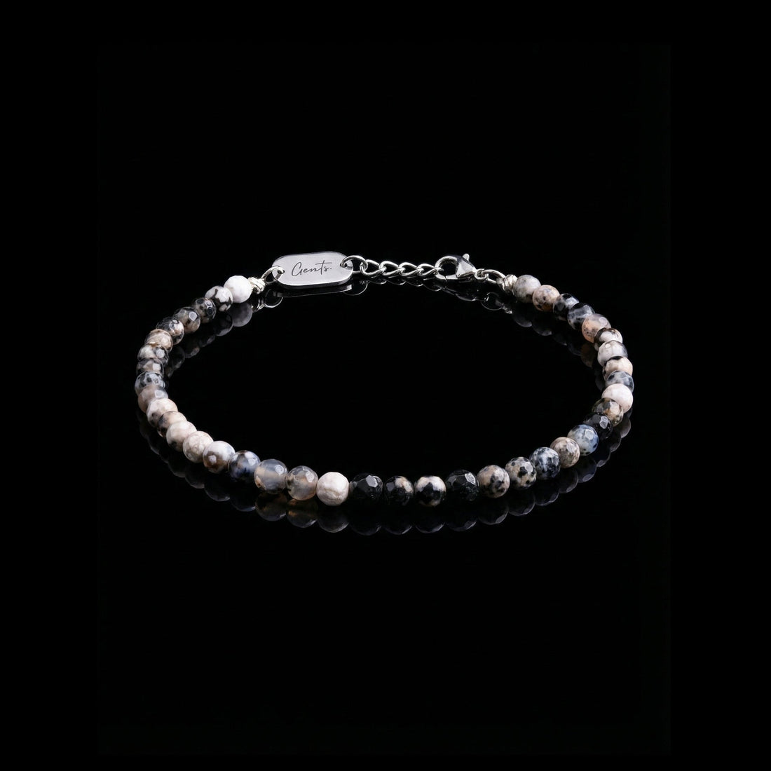 GENTS. Zebra Jasper Stone Bracelet Natural Black White Jasper 316L Stainless Steel Free Size 17-22cm