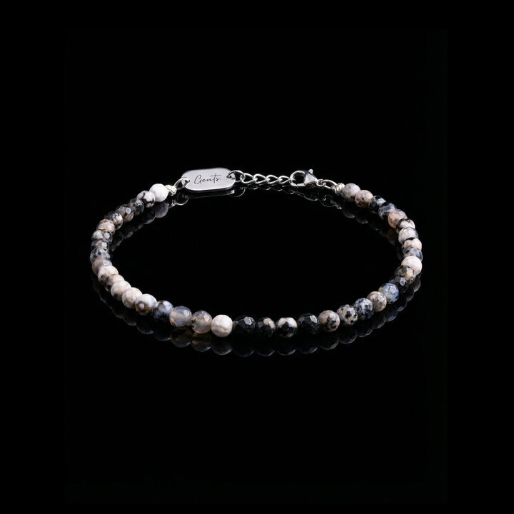GENTS. Zebra Jasper Stone Bracelet Natural Black White Jasper 316L Stainless Steel Free Size 17-22cm