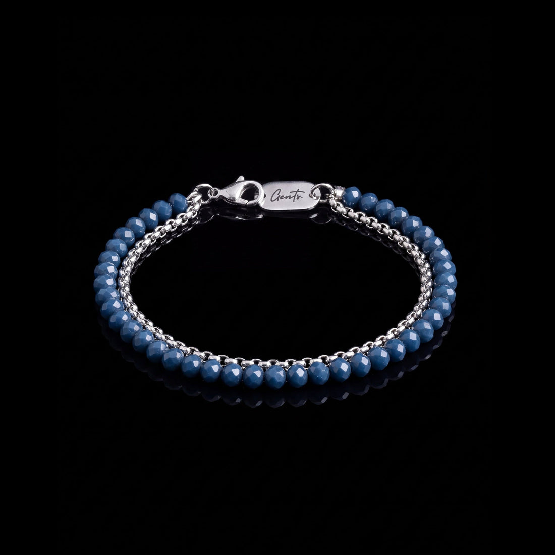GENTS. Blue Black Crystal Double Bracelet Silver 316L Stainless Steel Free Size 17-22cm Best Seller