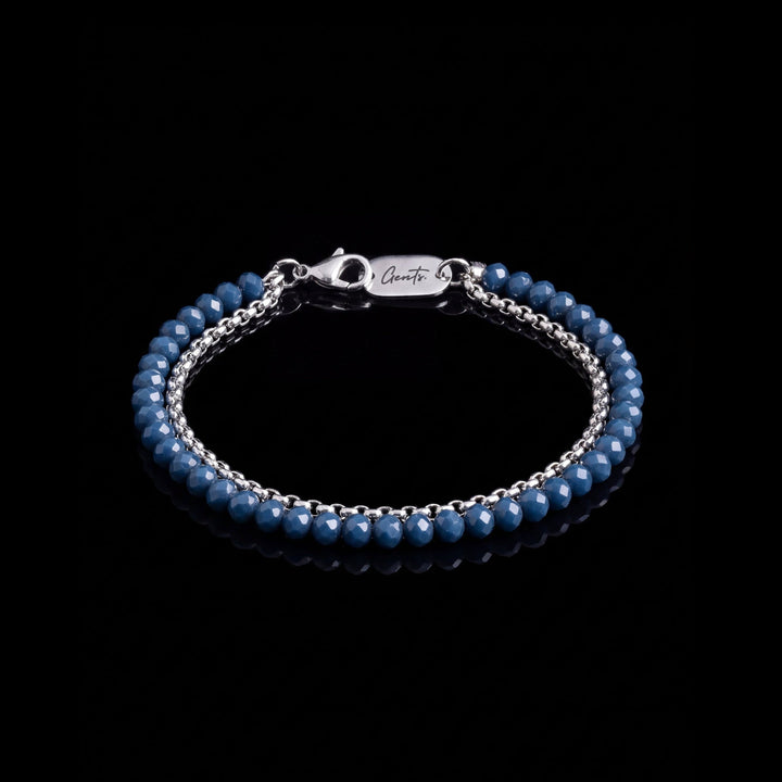GENTS. Blue Black Crystal Double Bracelet Silver 316L Stainless Steel Free Size 17-22cm Best Seller