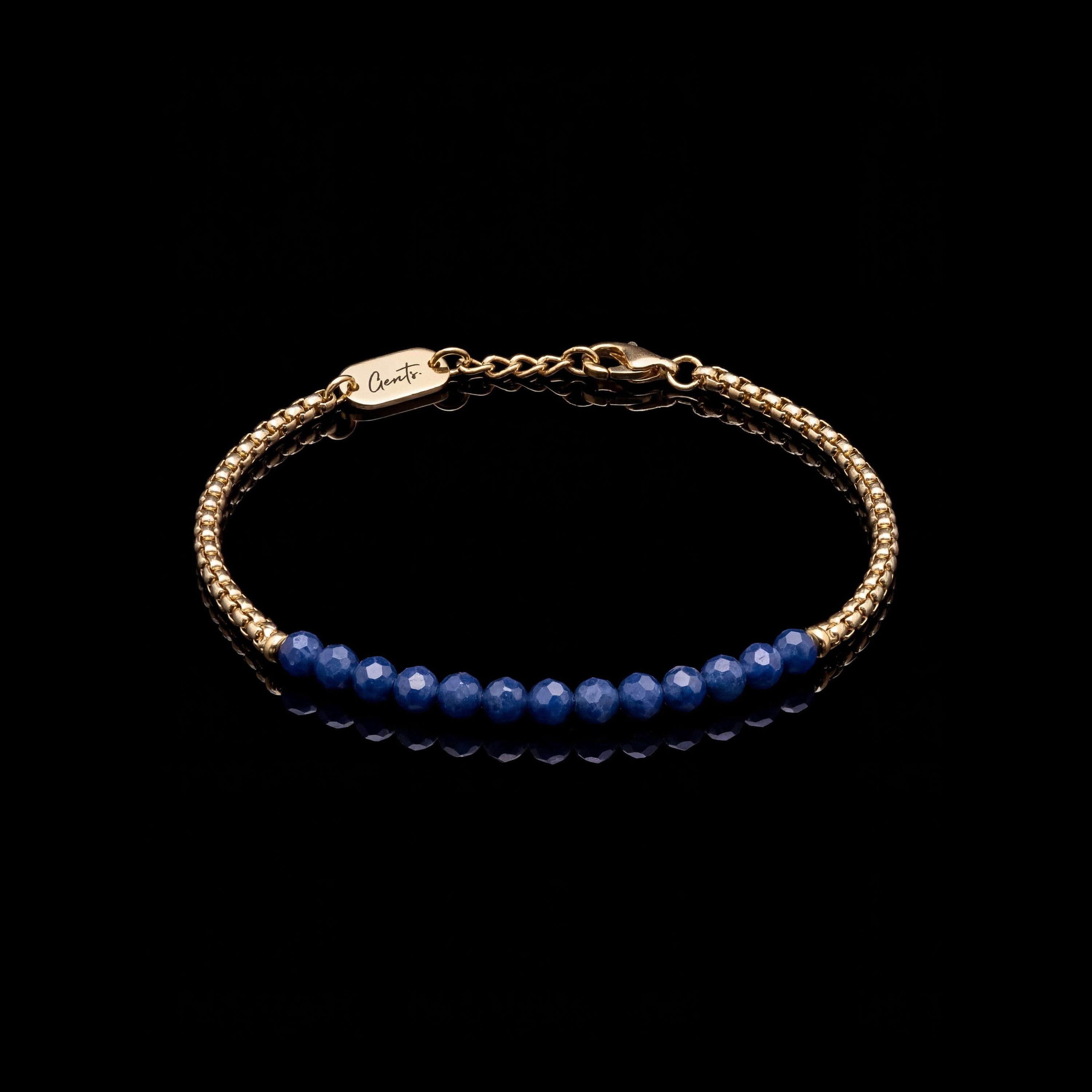 GENTS. Blue Black Crystal Box Bracelet Gold Vermeil 18K 316L Stainless Steel Free Size 17-22cm