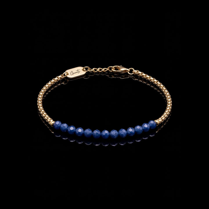 GENTS. Blue Black Crystal Box Bracelet Gold Vermeil 18K 316L Stainless Steel Free Size 17-22cm