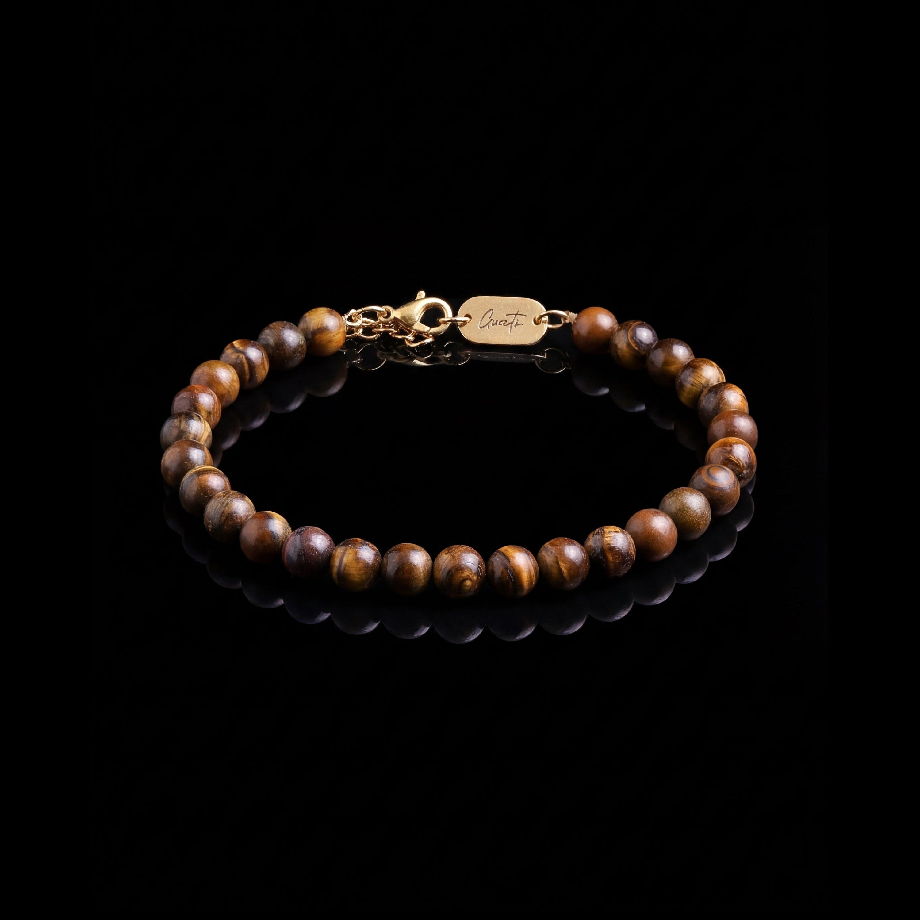 GENTS. Tiger Eye Stone Bracelet Gold Vermeil 18K Natural Tiger Eye 316L Stainless Steel Free Size 17-22cm