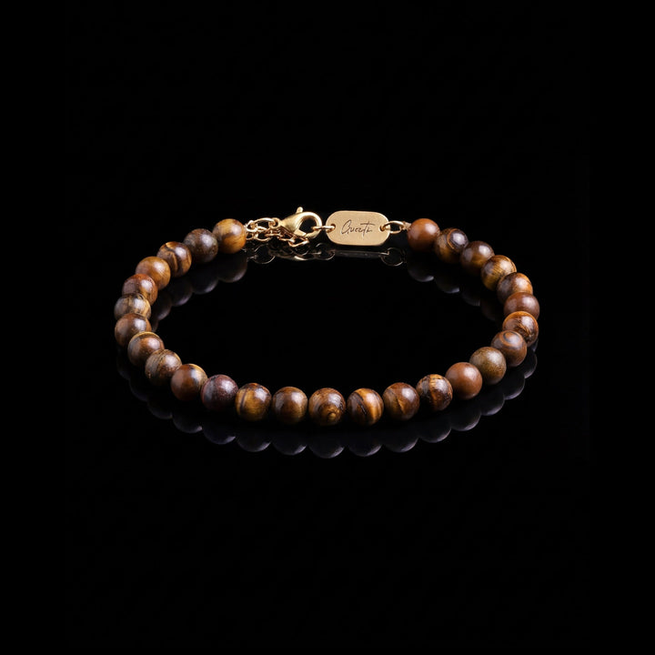 GENTS. Tiger Eye Stone Bracelet Gold Vermeil 18K Natural Tiger Eye 316L Stainless Steel Free Size 17-22cm