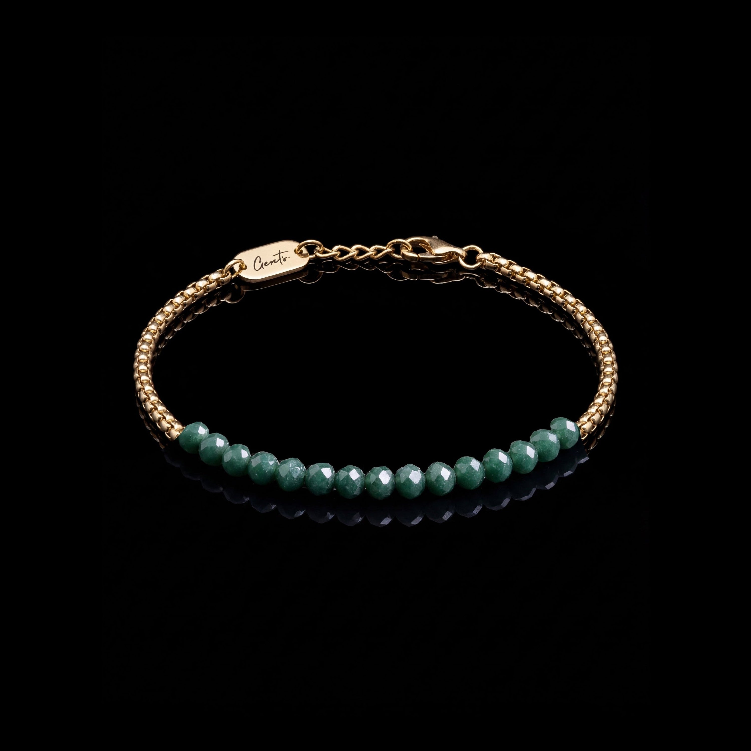 GENTS. Olive Crystal Box Bracelet Gold Vermeil 18K 316L Stainless Steel Free Size 17-22cm