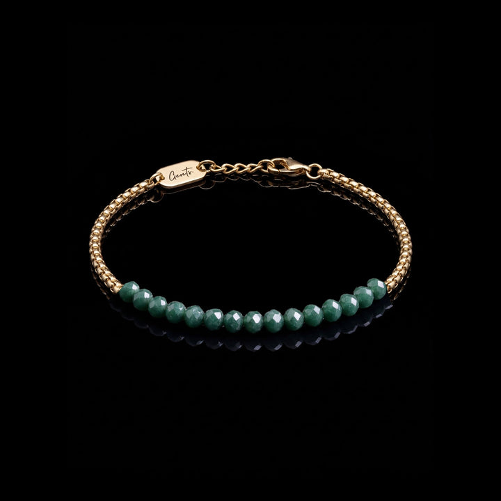 GENTS. Olive Crystal Box Bracelet Gold Vermeil 18K 316L Stainless Steel Free Size 17-22cm