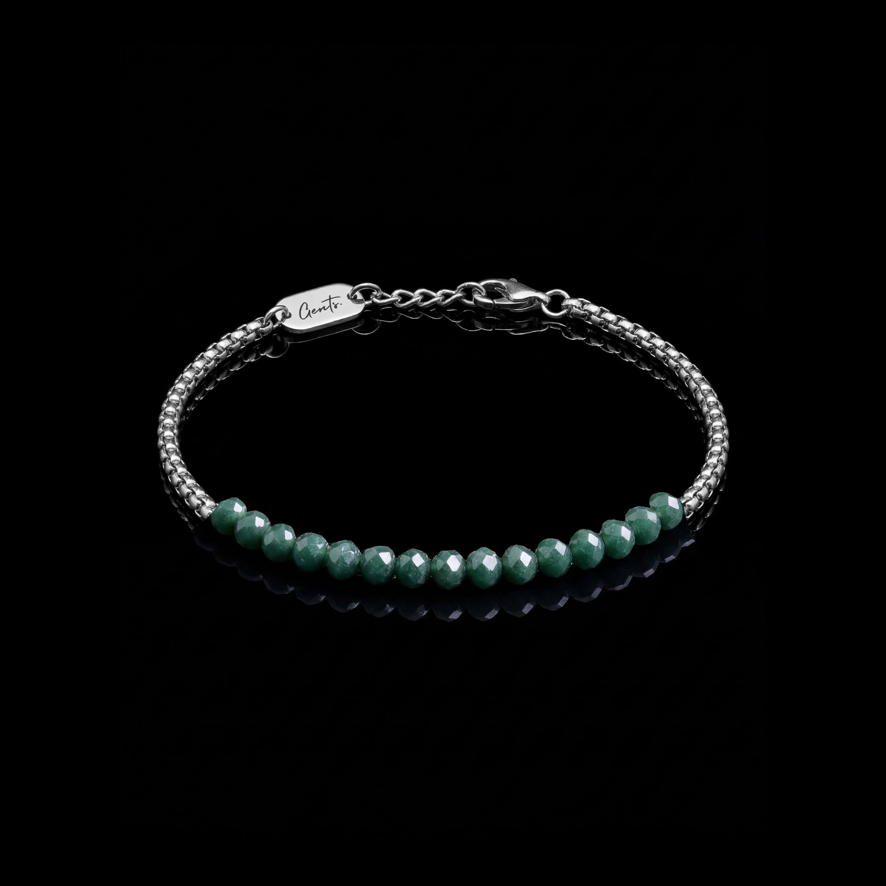 GENTS. Olive Crystal Box Bracelet Silver 316L Stainless Steel Free Size 17-22cm