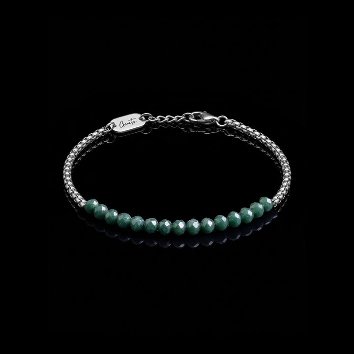 GENTS. Olive Crystal Box Bracelet Silver 316L Stainless Steel Free Size 17-22cm