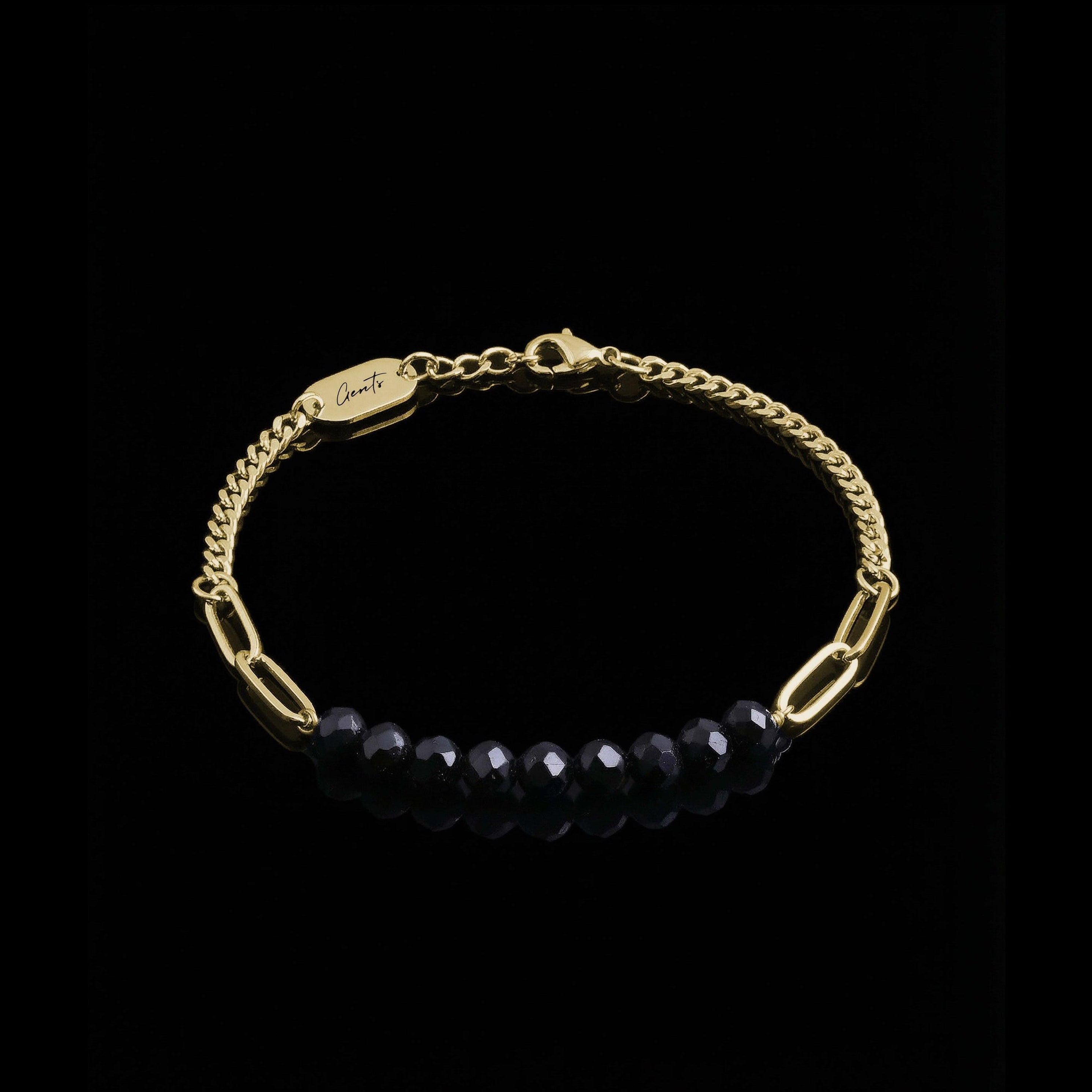 GENTS. Curb Clip Crystal Bracelet Gold Vermeil 18K Crystal Stones 316L Stainless Steel Free Size 17-22cm