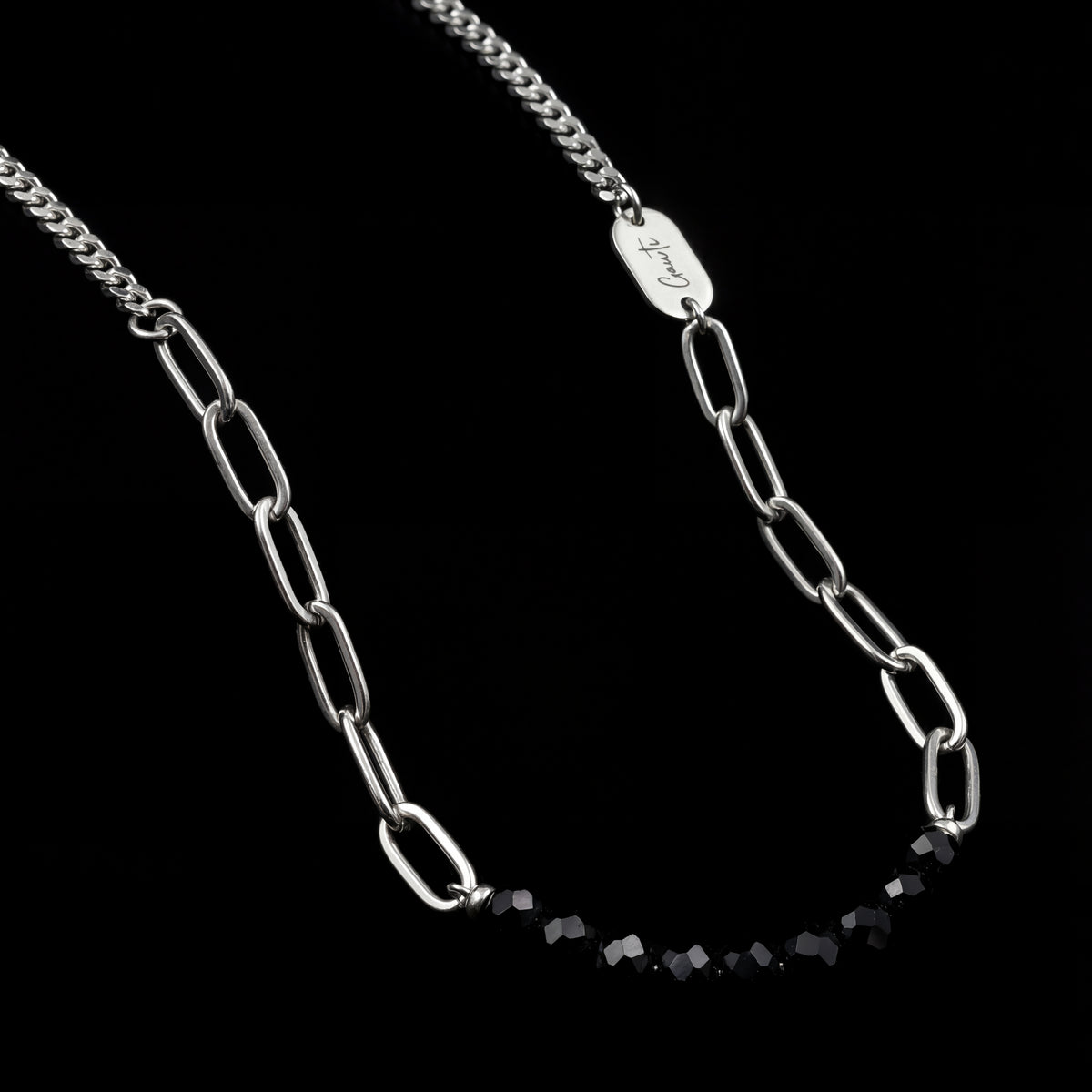 Men's Silver Curb Clip Crystal Chain Necklace – 65cm | GENTS.