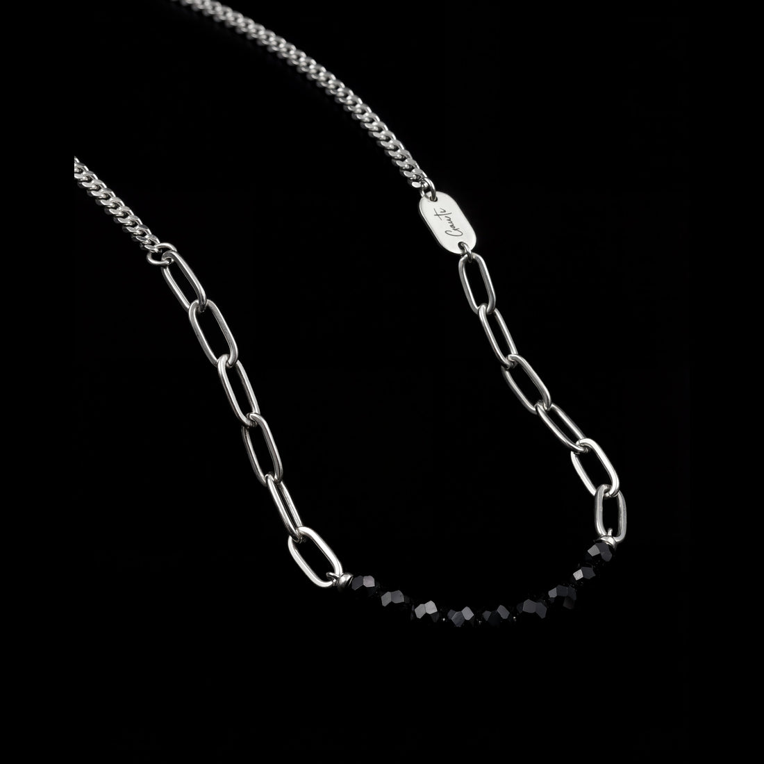 GENTS. Curb Clip Crystal Chain Silver Crystal Stones 316L Stainless Steel 65cm Cairo Egypt