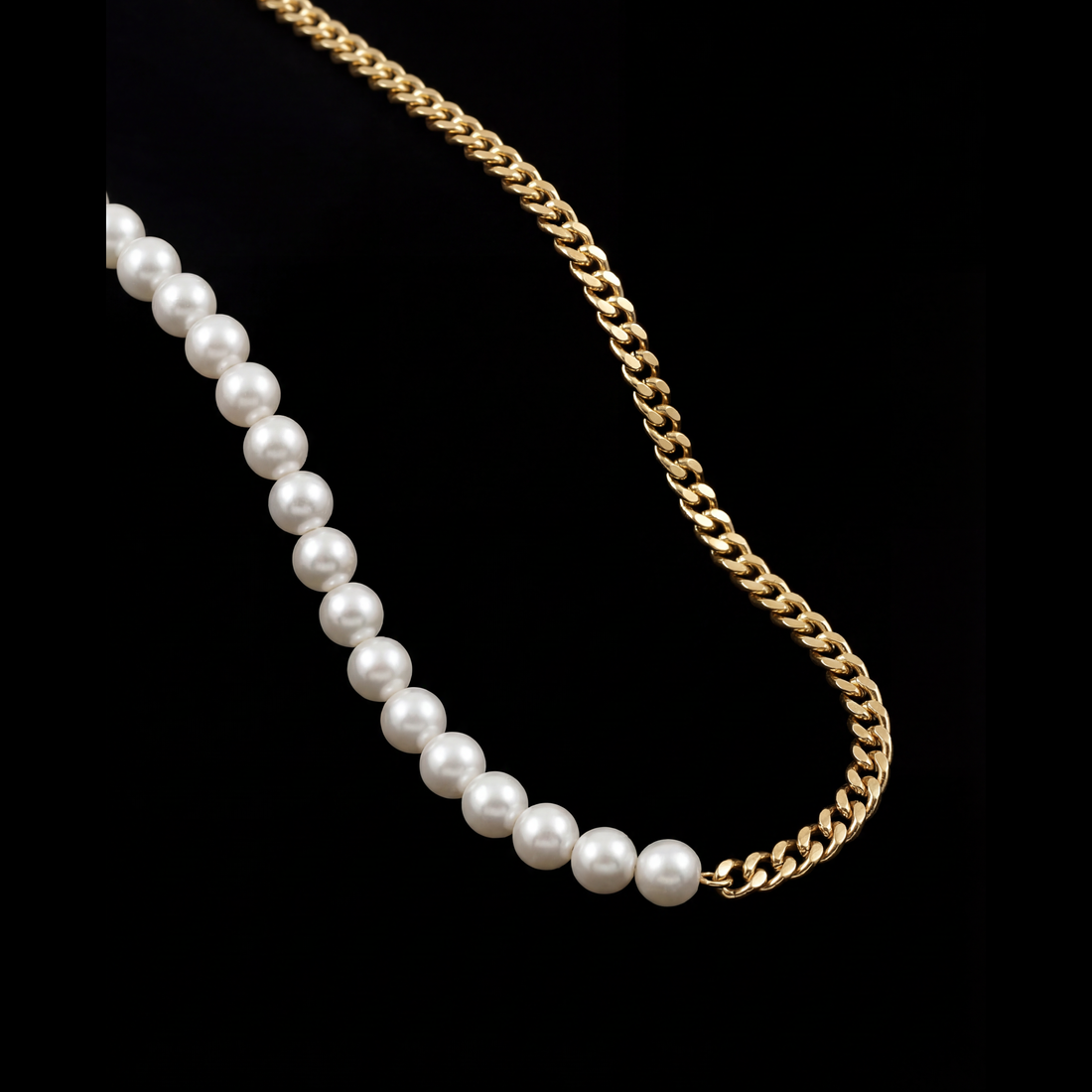 GENTS. Curb Pearl Chain Gold Vermeil 18K Fresh Pearl 316L Stainless Steel 50cm Cairo Egypt