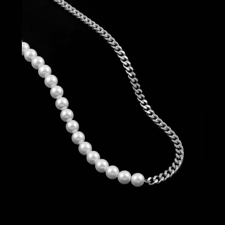 GENTS. Curb Pearl Chain Silver Fresh Pearl 316L Stainless Steel 50cm Cairo Egypt