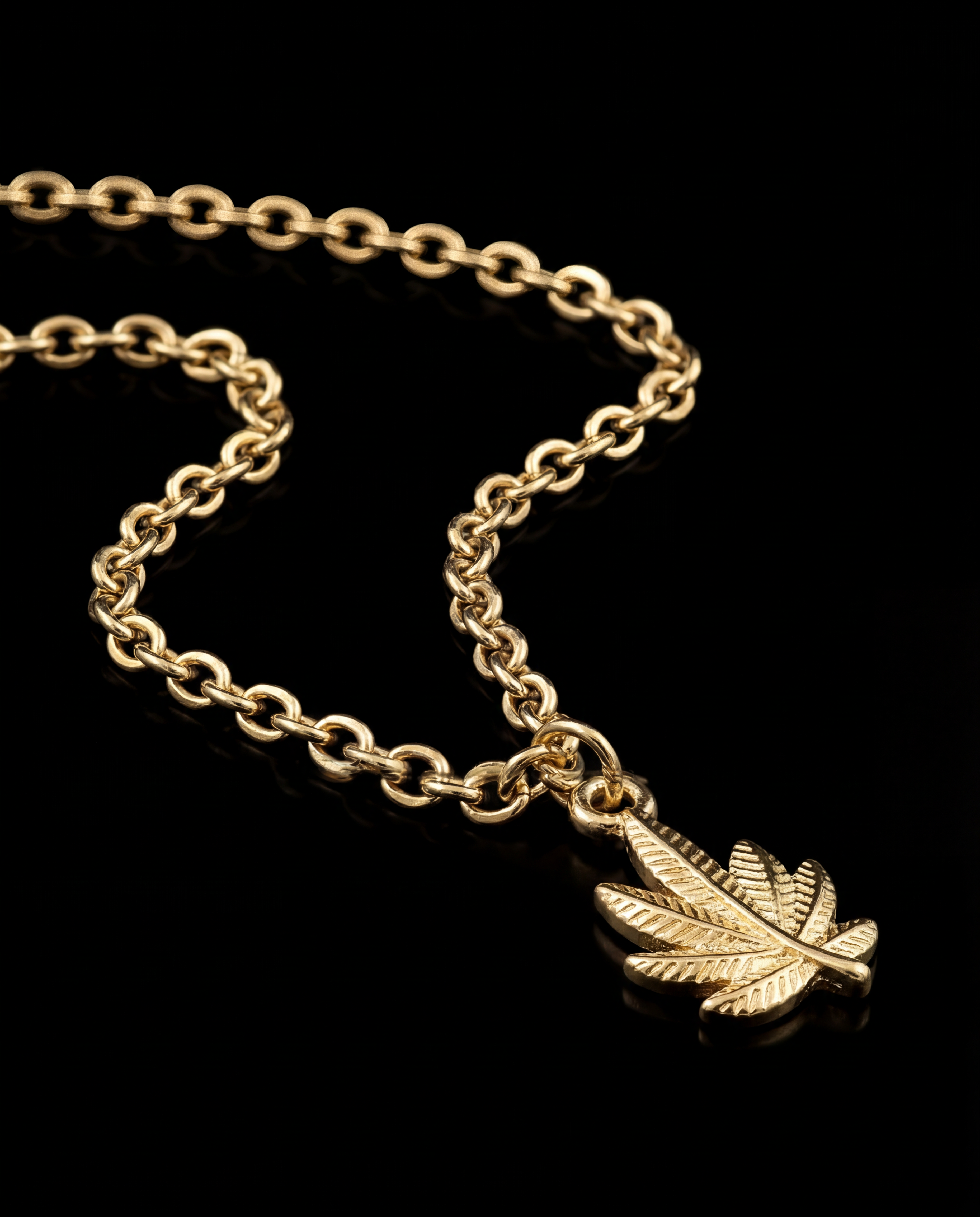 GENTS. Cannabis Leaf Pendant Necklace Gold Vermeil detail Cairo Egypt