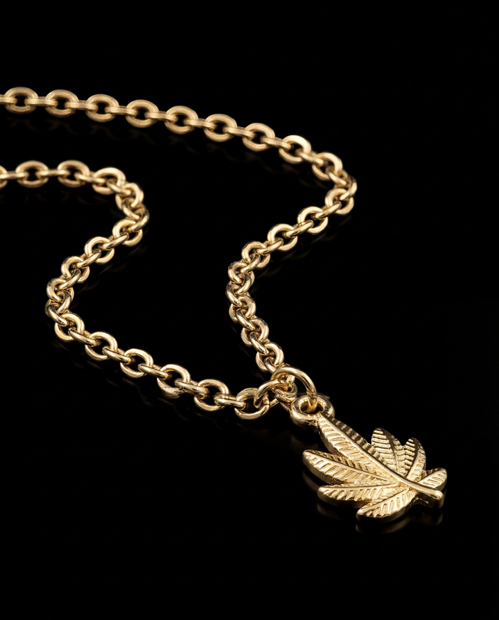 Cannabis Necklace, Vermeil Gold.
