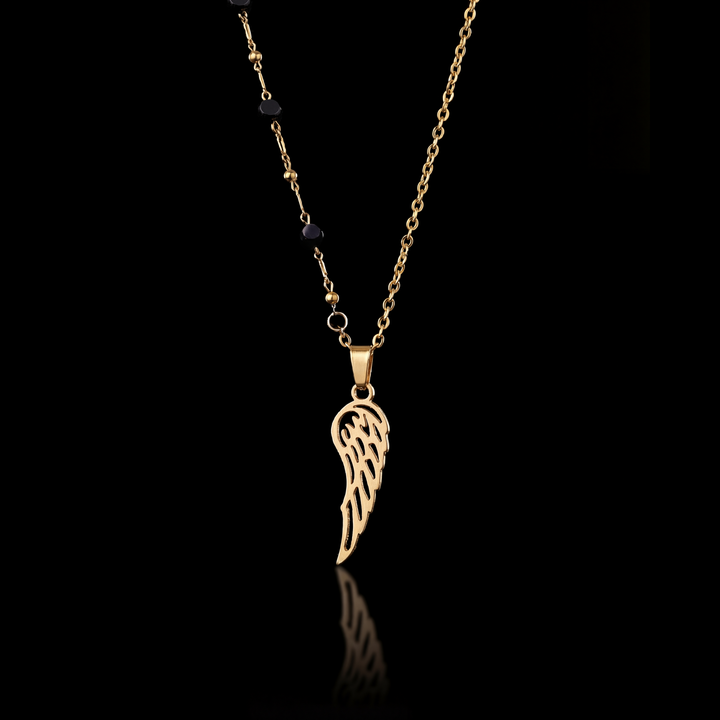 GENTS. Wing Black Striped Pendant Necklace Gold Vermeil 18K 316L Stainless Steel 60cm