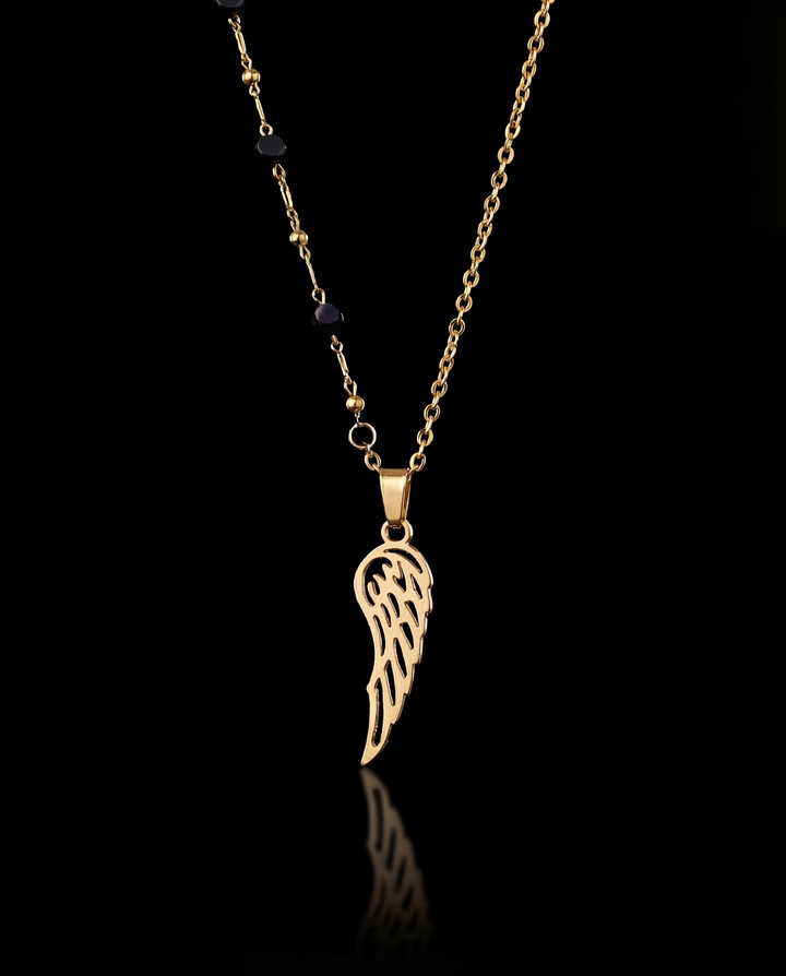Wing-Black Striped Necklace, Vermeil Gold.