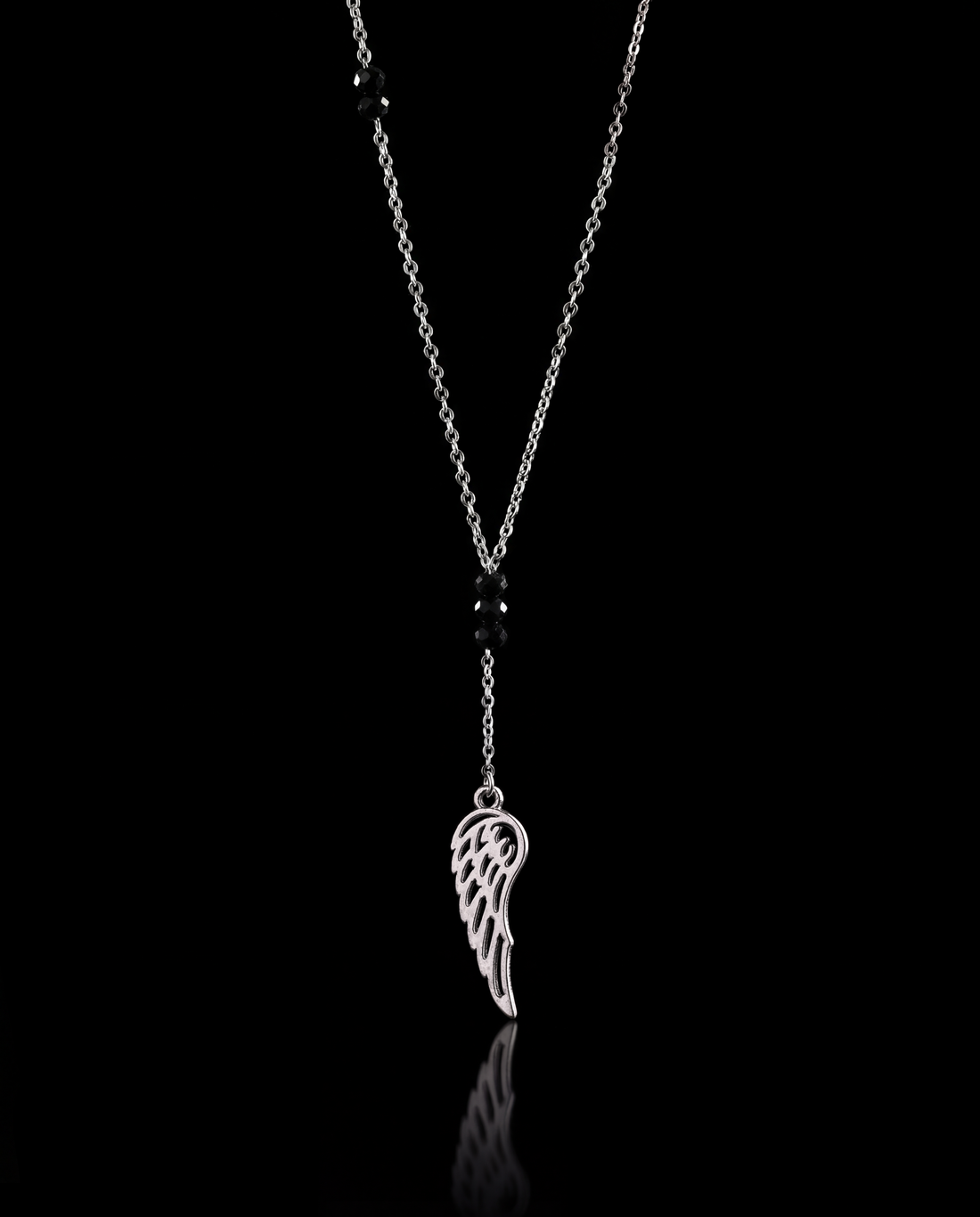 GENTS. Wing Crystal Black Pendant Necklace Silver 316L Stainless Steel 60cm Cairo Egypt