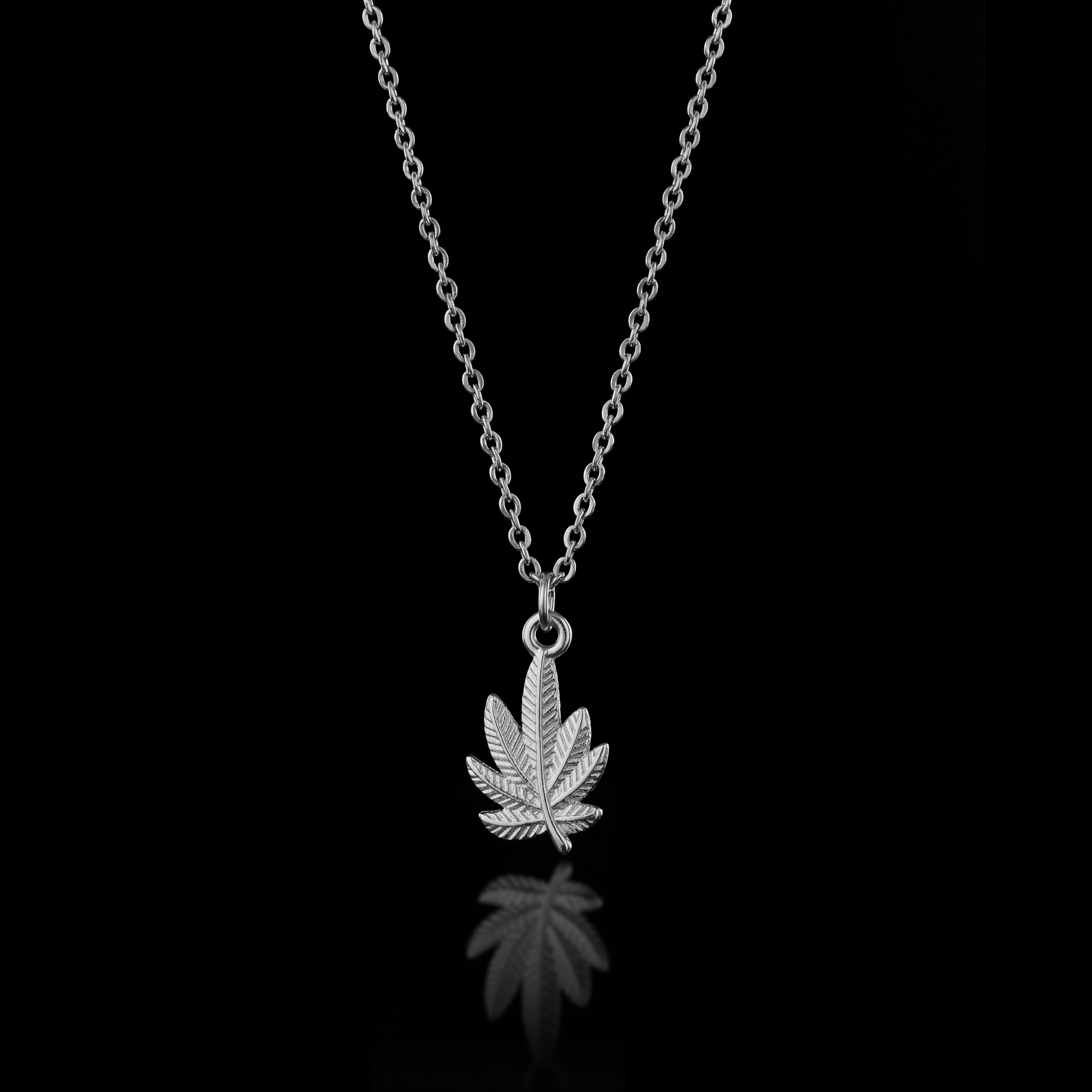 GENTS. Cannabis Leaf Pendant Necklace Silver 316L Stainless Steel 55cm