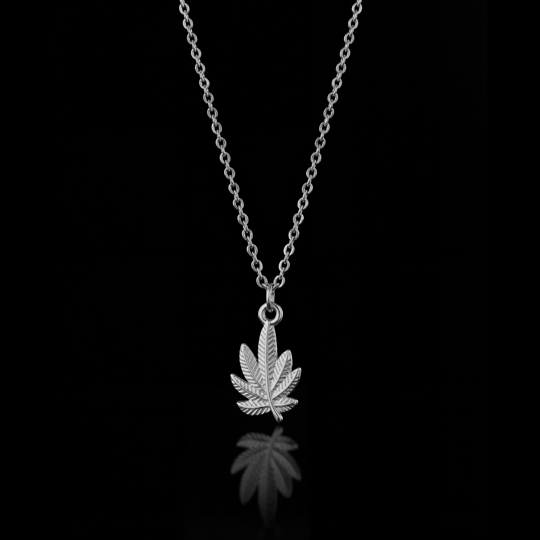 GENTS. Cannabis Leaf Pendant Necklace Silver 316L Stainless Steel 55cm