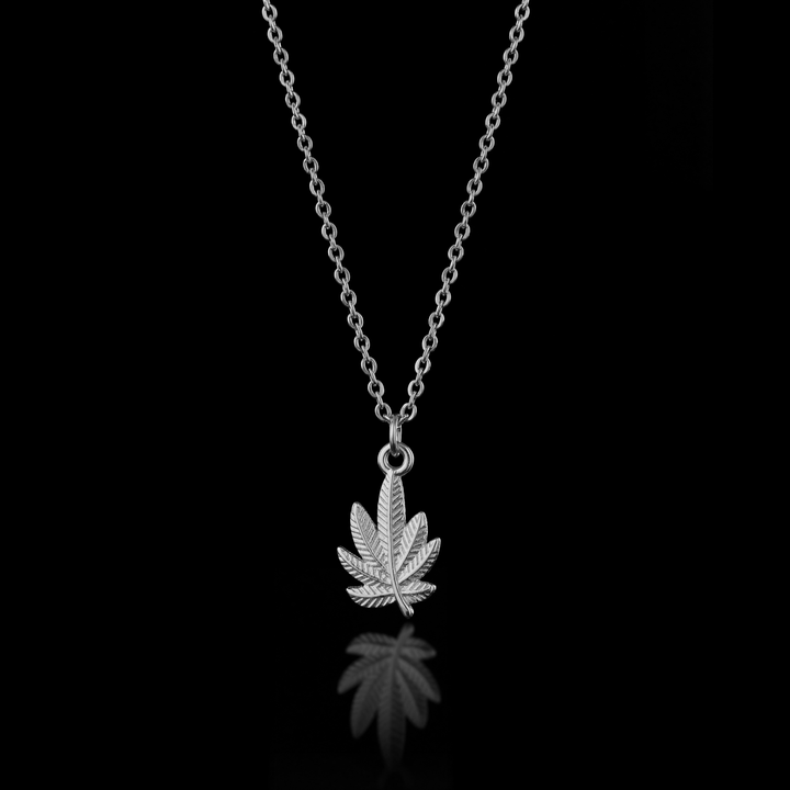 GENTS. Cannabis Leaf Pendant Necklace Silver 316L Stainless Steel 55cm