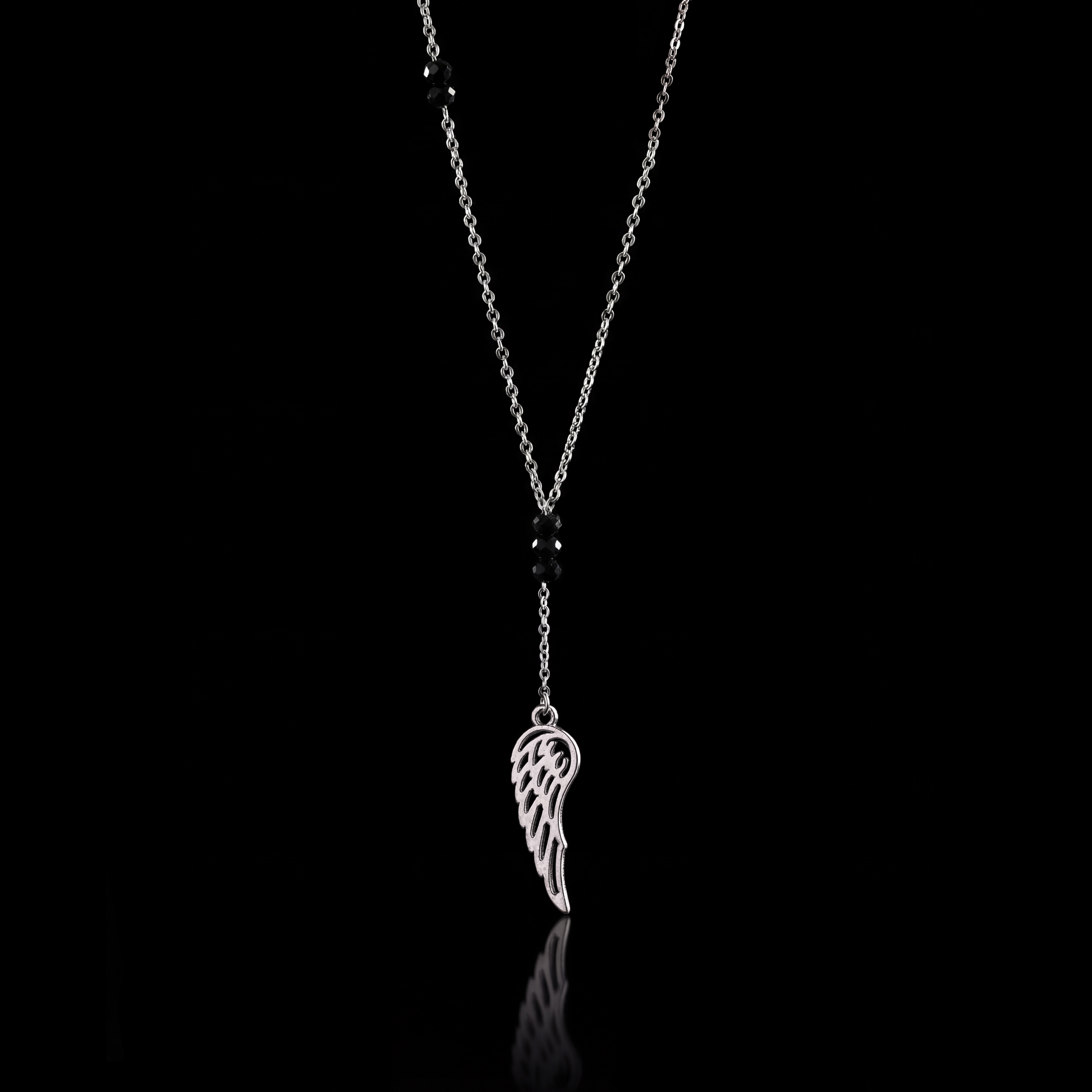 GENTS. Wing Crystal Black Pendant Necklace Silver 316L Stainless Steel 60cm Cairo Egypt