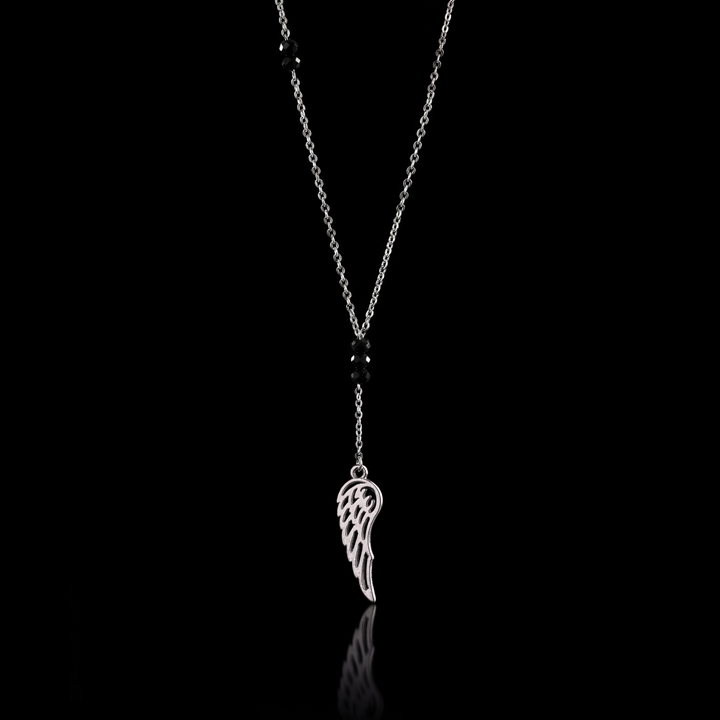 GENTS. Wing Crystal Black Pendant Necklace Silver 316L Stainless Steel 60cm Cairo Egypt