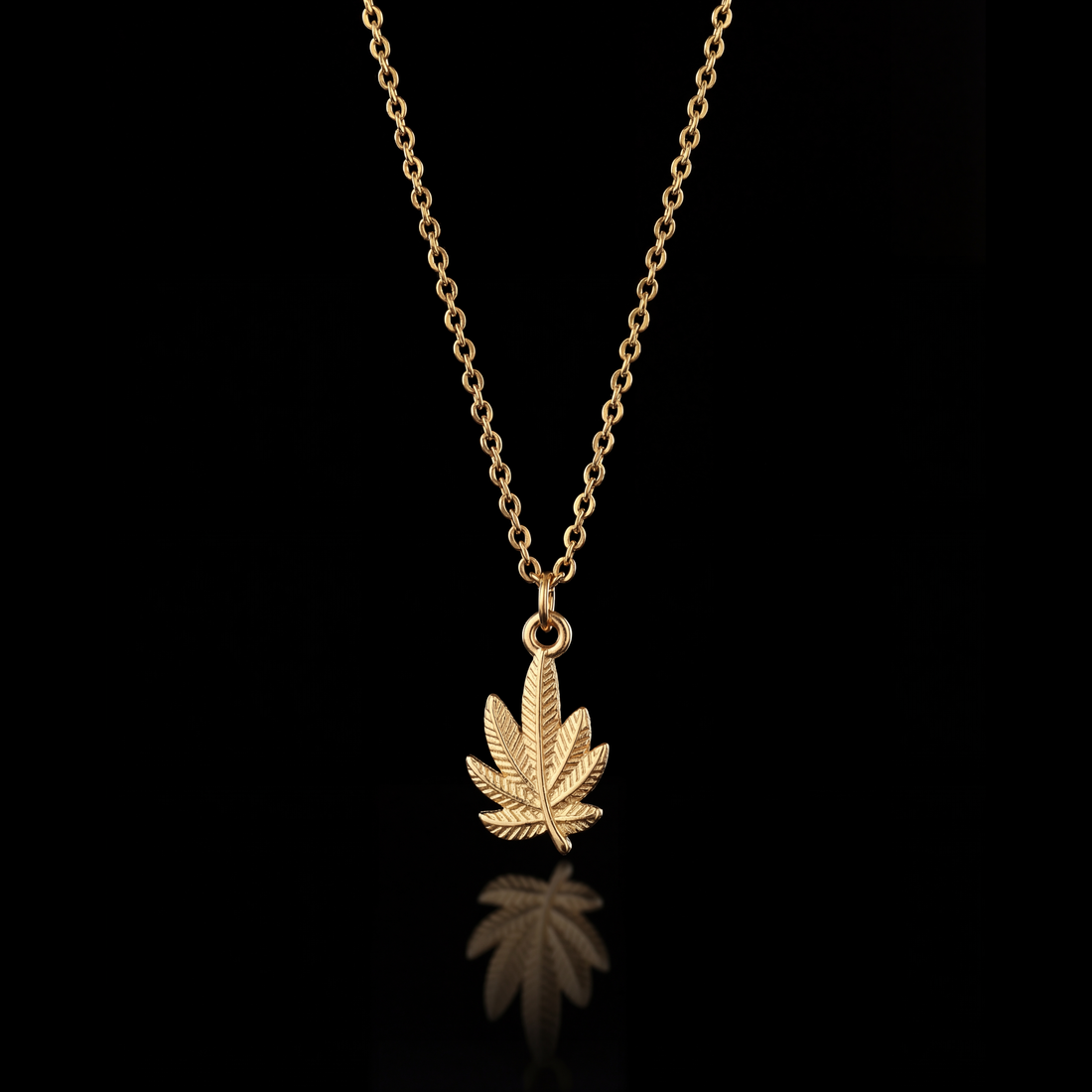 GENTS. Cannabis Leaf Pendant Necklace Gold Vermeil 18K 316L Stainless Steel 55cm