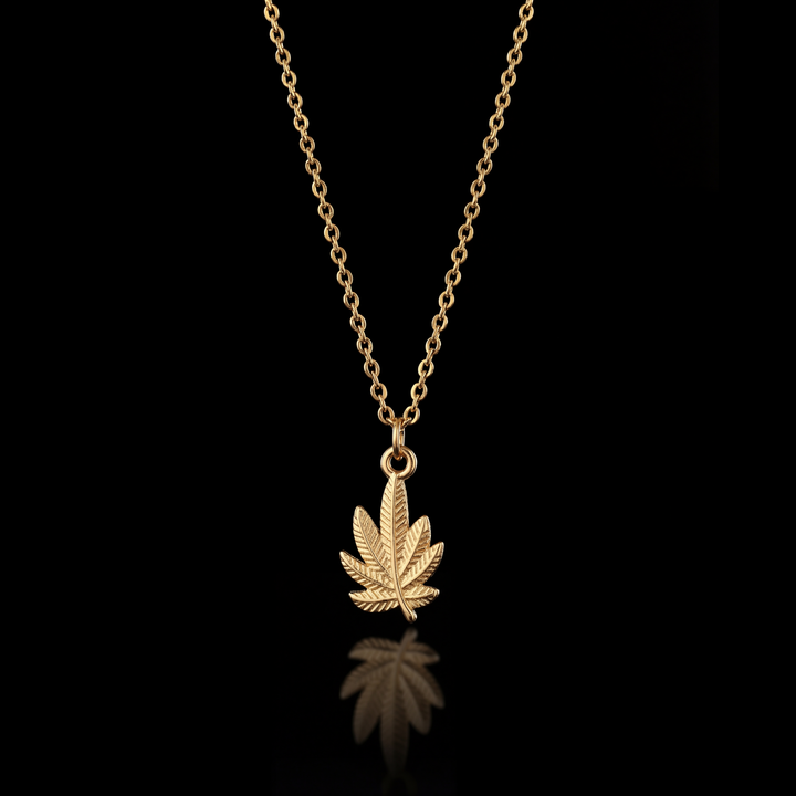 GENTS. Cannabis Leaf Pendant Necklace Gold Vermeil 18K 316L Stainless Steel 55cm