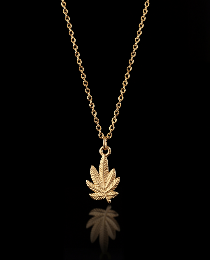 Cannabis Necklace, Vermeil Gold.