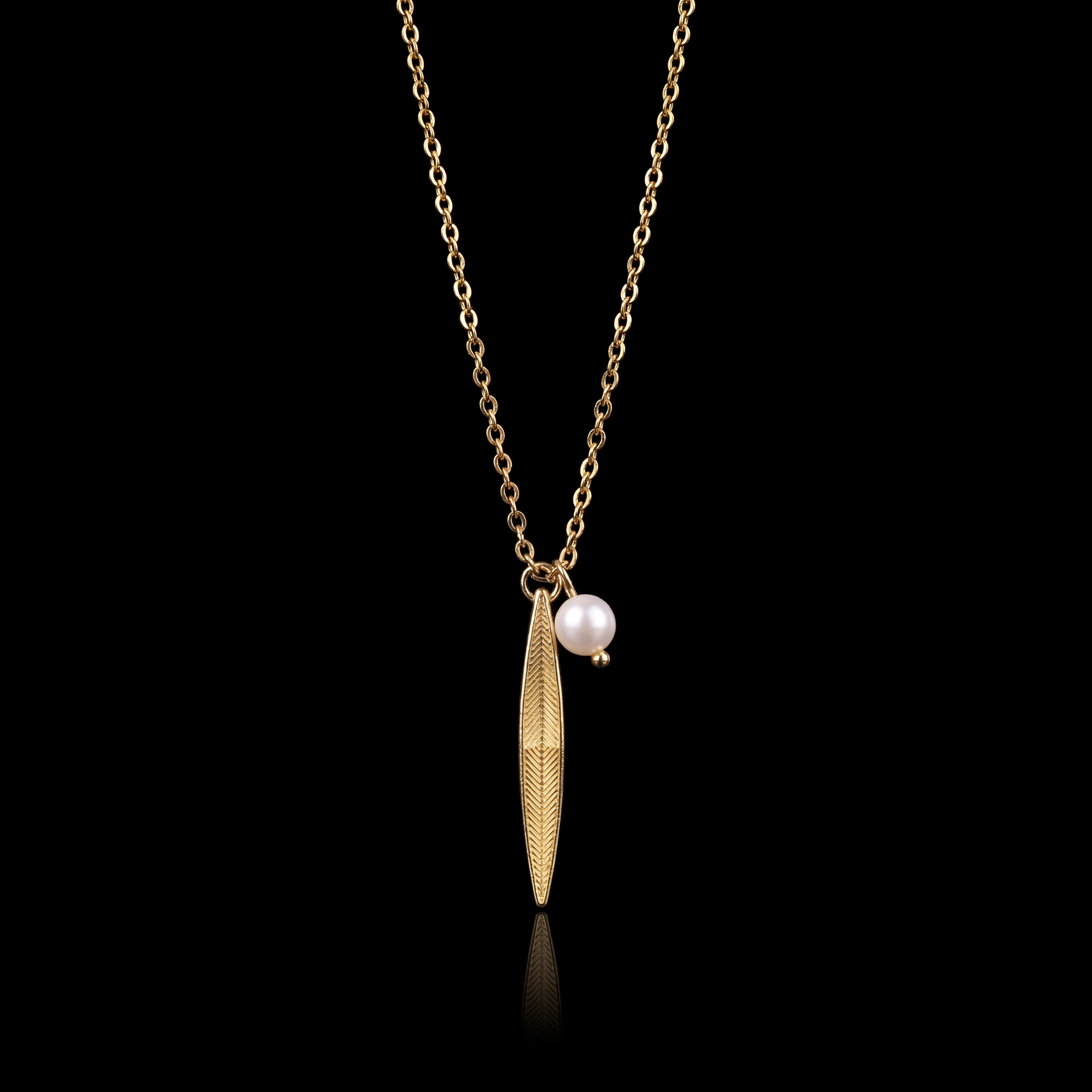GENTS. Arrow Pearl Pendant Necklace Gold Vermeil 18K Fresh Pearl 316L Stainless Steel 60cm
