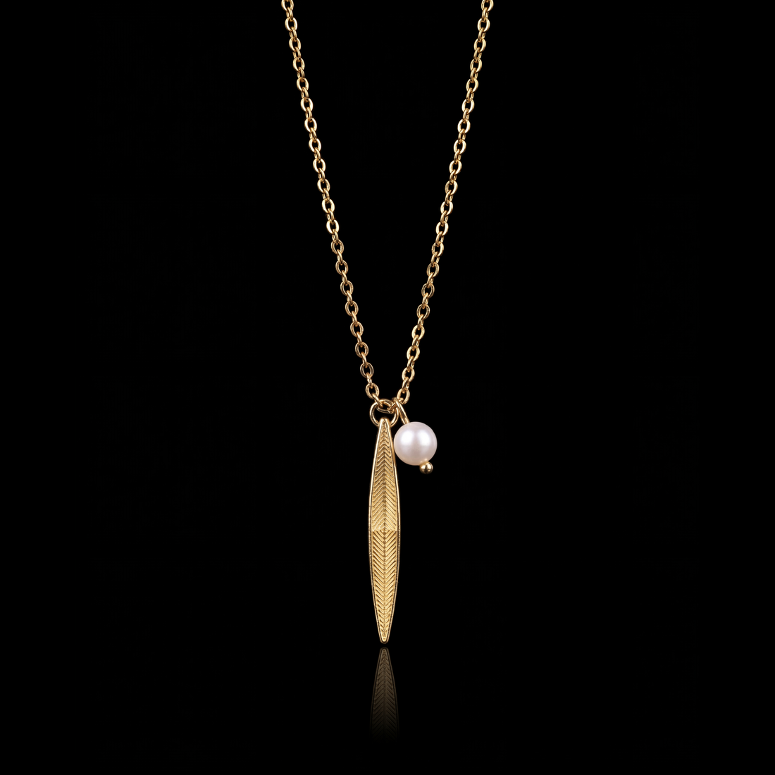 GENTS. Arrow Pearl Pendant Necklace Gold Vermeil 18K Fresh Pearl 316L Stainless Steel 60cm