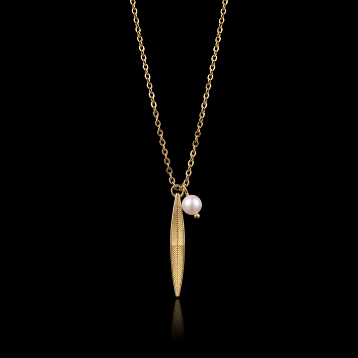GENTS. Arrow Pearl Pendant Necklace Gold Vermeil 18K Fresh Pearl 316L Stainless Steel 60cm