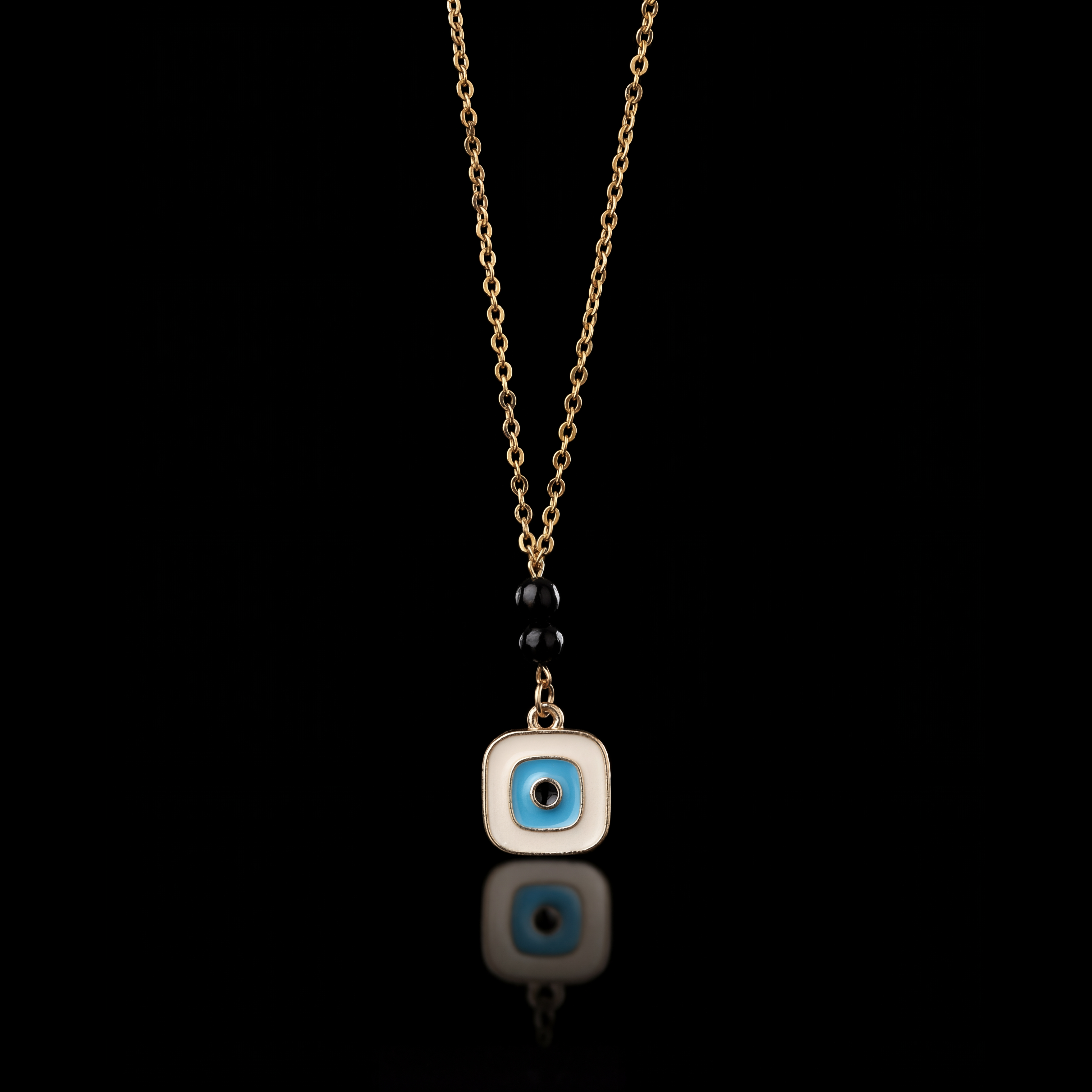 GENTS. Squared White Evil Eye Pendant Necklace Gold Vermeil 18K White Onyx 316L Stainless Steel 60cm