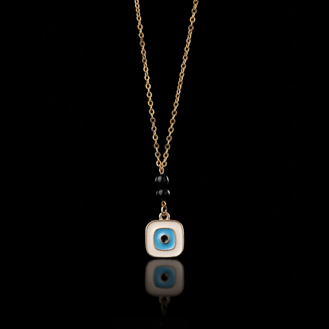 GENTS. Squared White Evil Eye Pendant Necklace Gold Vermeil 18K White Onyx 316L Stainless Steel 60cm
