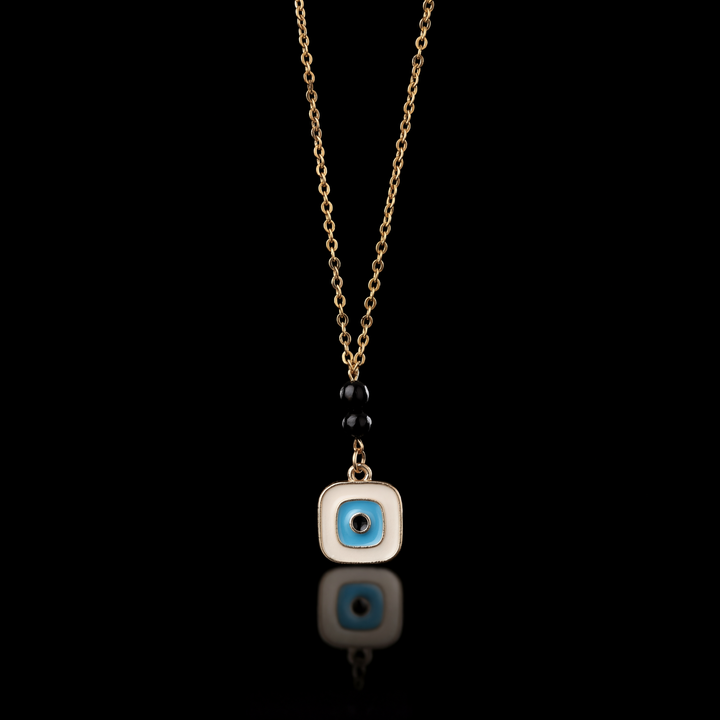 GENTS. Squared White Evil Eye Pendant Necklace Gold Vermeil 18K White Onyx 316L Stainless Steel 60cm