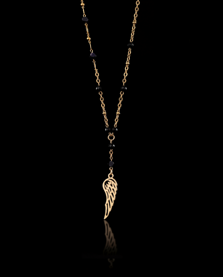 Wing-X Black Striped Necklace, Vermeil Gold.